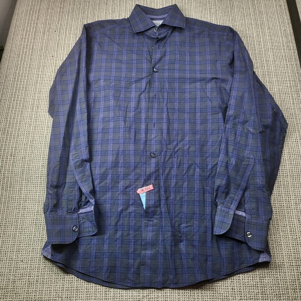Charles Tyrwhitt Dress Shirt Mens 15.5 34/35 Blue Plaid Slim Fit Long Sleeve